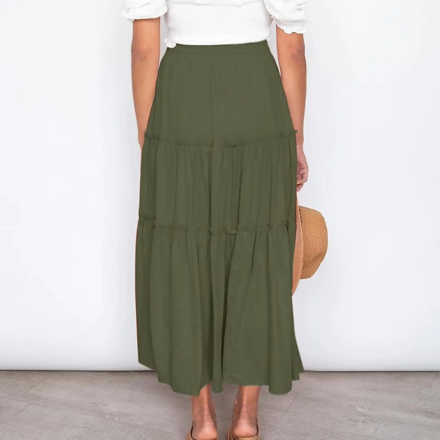 Womens High Waist Pleated Skirt Boho Maxi Flowy Skirts Dressy Casual Summer Aline Elegant Work Long Skirts