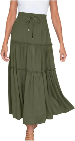 Womens High Waist Pleated Skirt Boho Maxi Flowy Skirts Dressy Casual Summer Aline Elegant Work Long Skirts