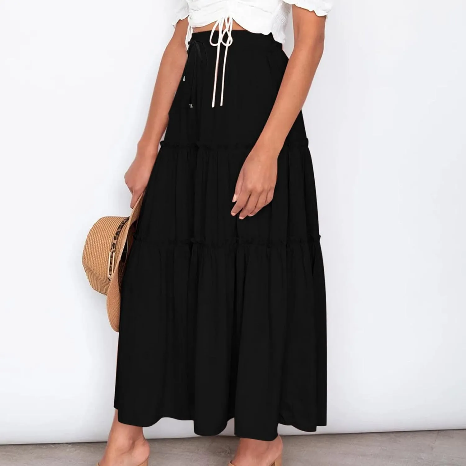 Womens High Waist Pleated Skirt Boho Maxi Flowy Skirts Dressy Casual Summer Aline Elegant Work Long Skirts