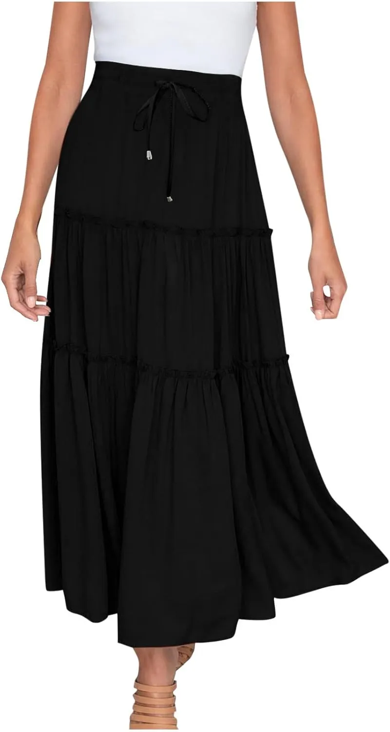 Womens High Waist Pleated Skirt Boho Maxi Flowy Skirts Dressy Casual Summer Aline Elegant Work Long Skirts