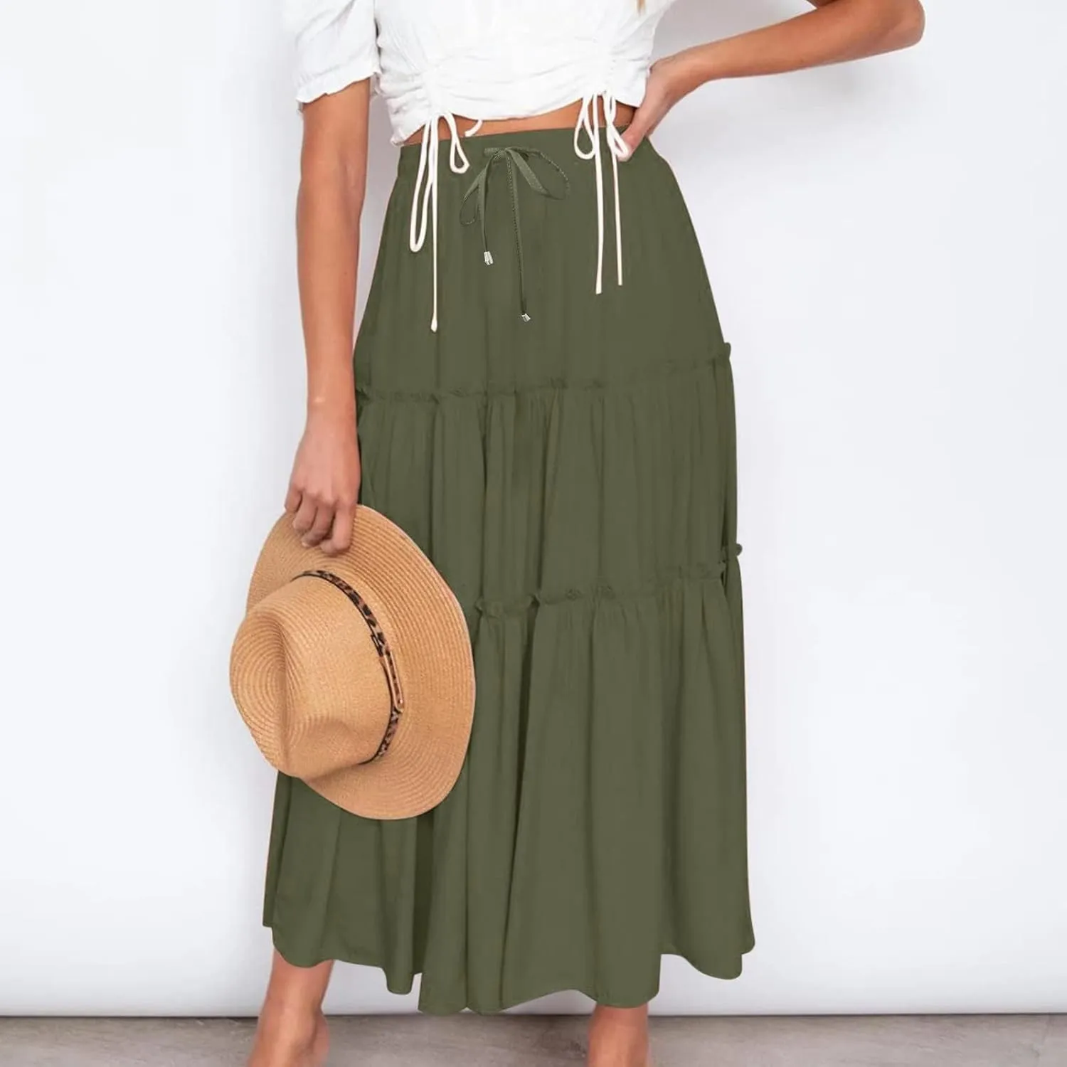 Womens High Waist Pleated Skirt Boho Maxi Flowy Skirts Dressy Casual Summer Aline Elegant Work Long Skirts