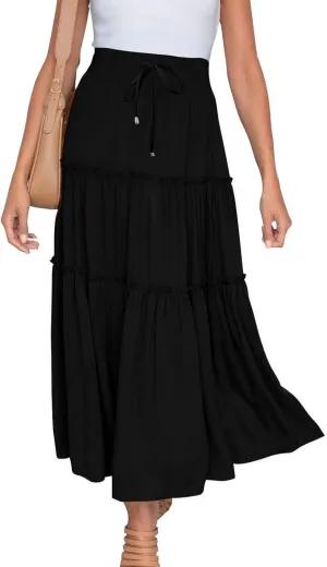 Womens High Waist Pleated Skirt Boho Maxi Flowy Skirts Dressy Casual Summer Aline Elegant Work Long Skirts