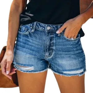 Women's High Waisted Denim Shorts Casual Summer Frayed Raw Hem Distressed Ripped Short Jeans Stretch Hot Short Pant