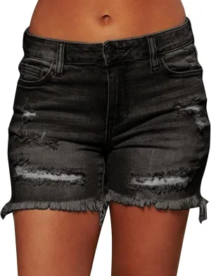 Women's Jean Shorts High Waisted Ripped Distressed Denim Shorts 2024 Casual Stretchy Vintage Summer Hot Shorts with Pockets