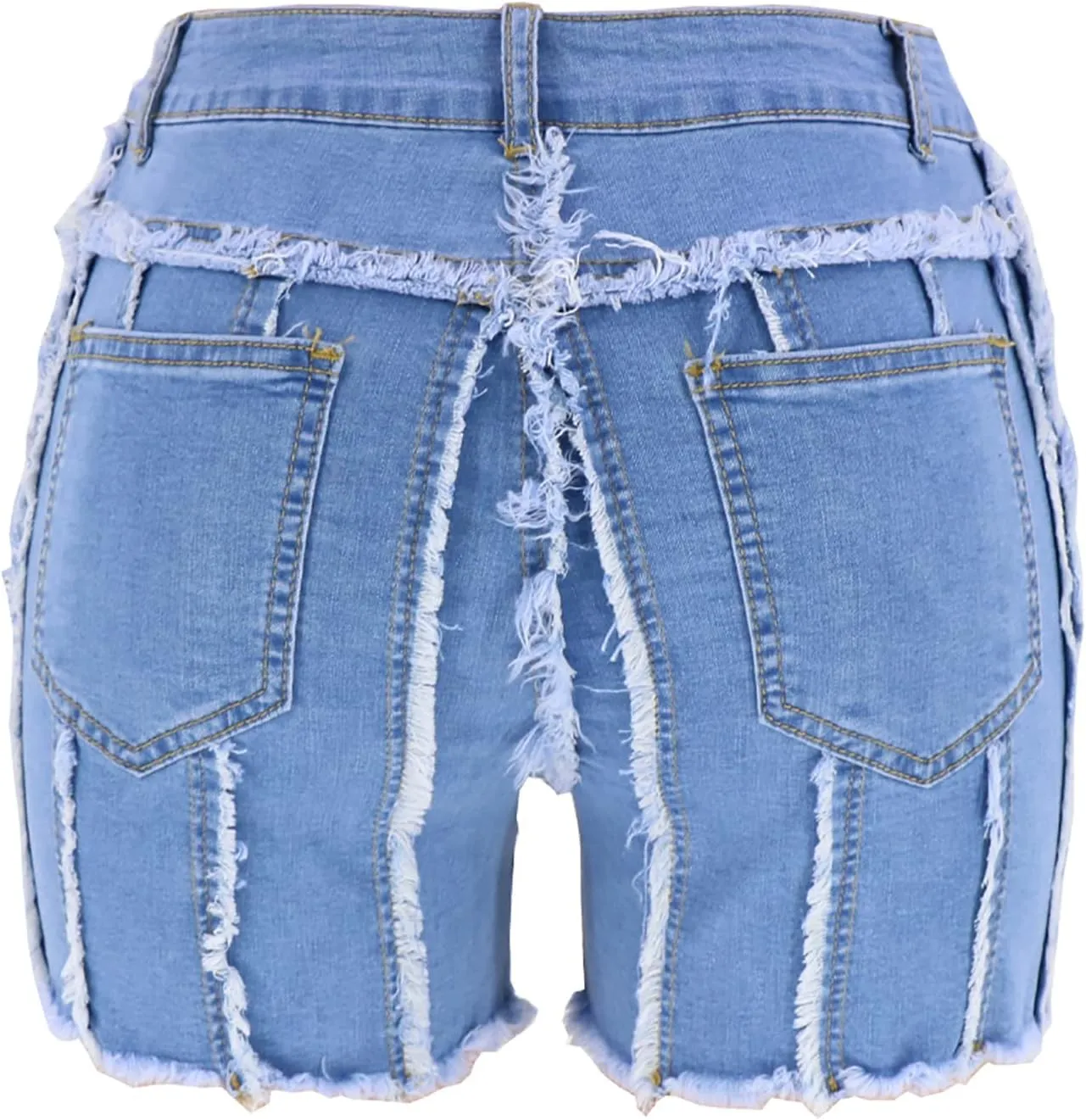 Womens Jeans Shorts Casual Summer High Waisted Distressed Denim Capris Y2k Tassels Ripped Raw Hem Stretch Jean Shorts