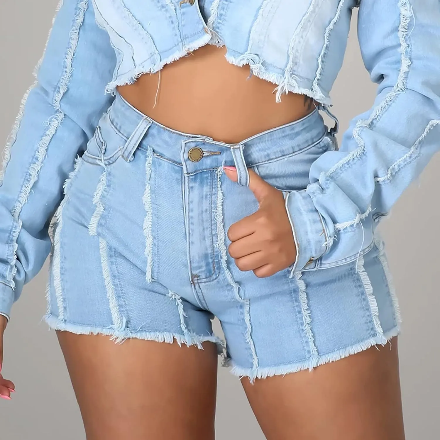 Womens Jeans Shorts Casual Summer High Waisted Distressed Denim Capris Y2k Tassels Ripped Raw Hem Stretch Jean Shorts