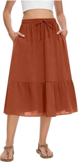 Women's Maxi Skirts Beach Elastic Waist Drawstring Tiered Flowy Chiffon Skirts Bohemian Vacation Layered Tulle Skirt