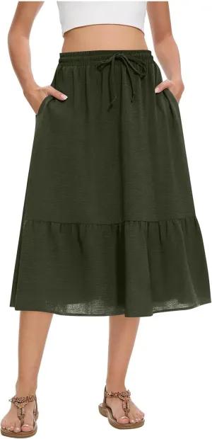 Women's Maxi Skirts Beach Elastic Waist Drawstring Tiered Flowy Chiffon Skirts Bohemian Vacation Layered Tulle Skirt