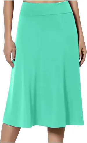 Womens Midi Skirts Solid Summer Skirt Plus Size Casual Skirts A Line Maxi Skirt Comfy Stretch Skirt Below Knee Skirts