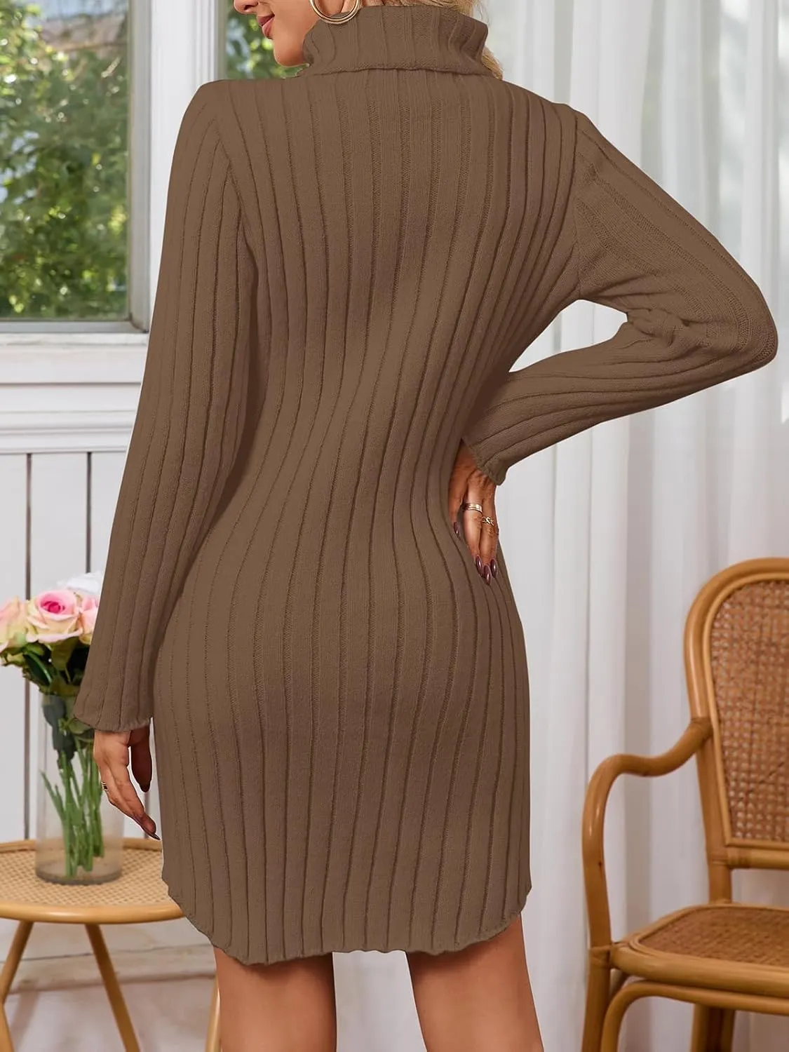 Women's Mock Neck Ribbed Long Sleeve 2025 Spring Bodycon Pullover Cute Mini Sweater Dress Party Club Dress