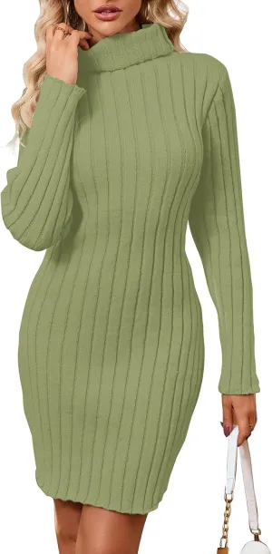 Women's Mock Neck Ribbed Long Sleeve 2025 Spring Bodycon Pullover Cute Mini Sweater Dress Party Club Dress