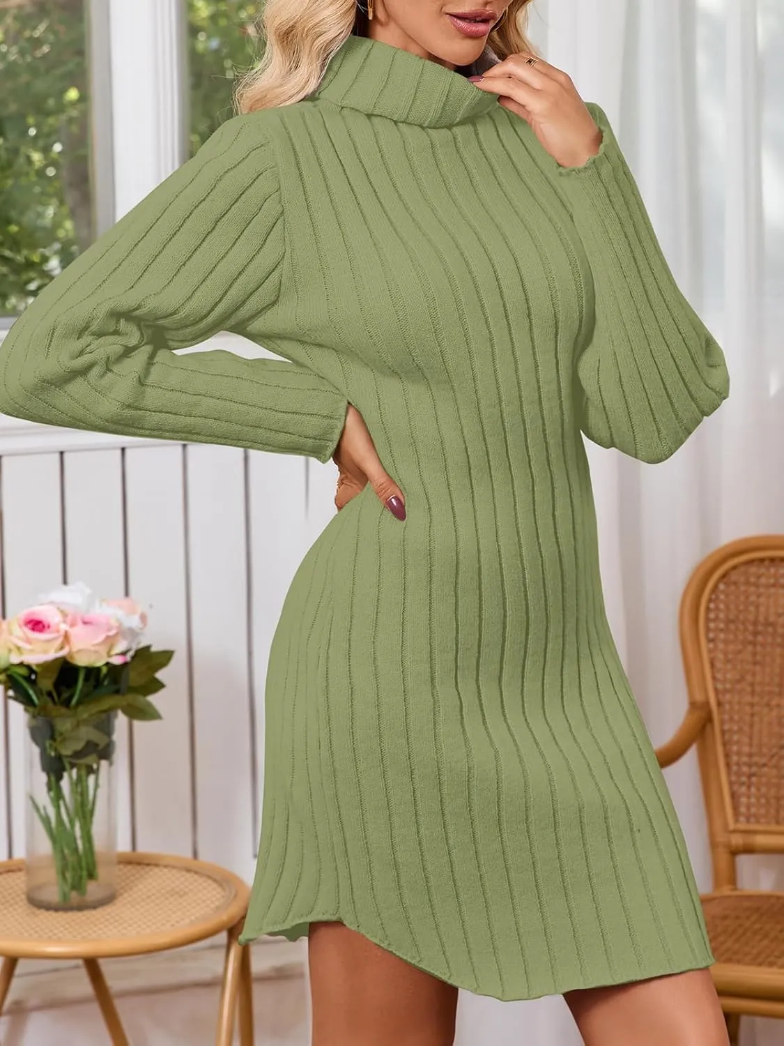 Women's Mock Neck Ribbed Long Sleeve 2025 Spring Bodycon Pullover Cute Mini Sweater Dress Party Club Dress