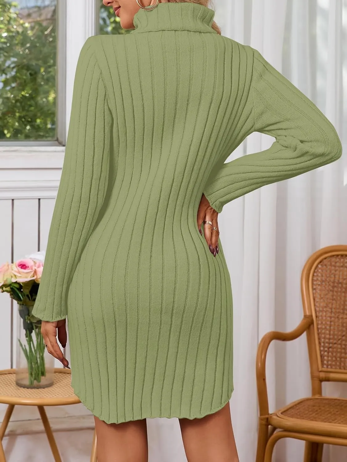 Women's Mock Neck Ribbed Long Sleeve 2025 Spring Bodycon Pullover Cute Mini Sweater Dress Party Club Dress