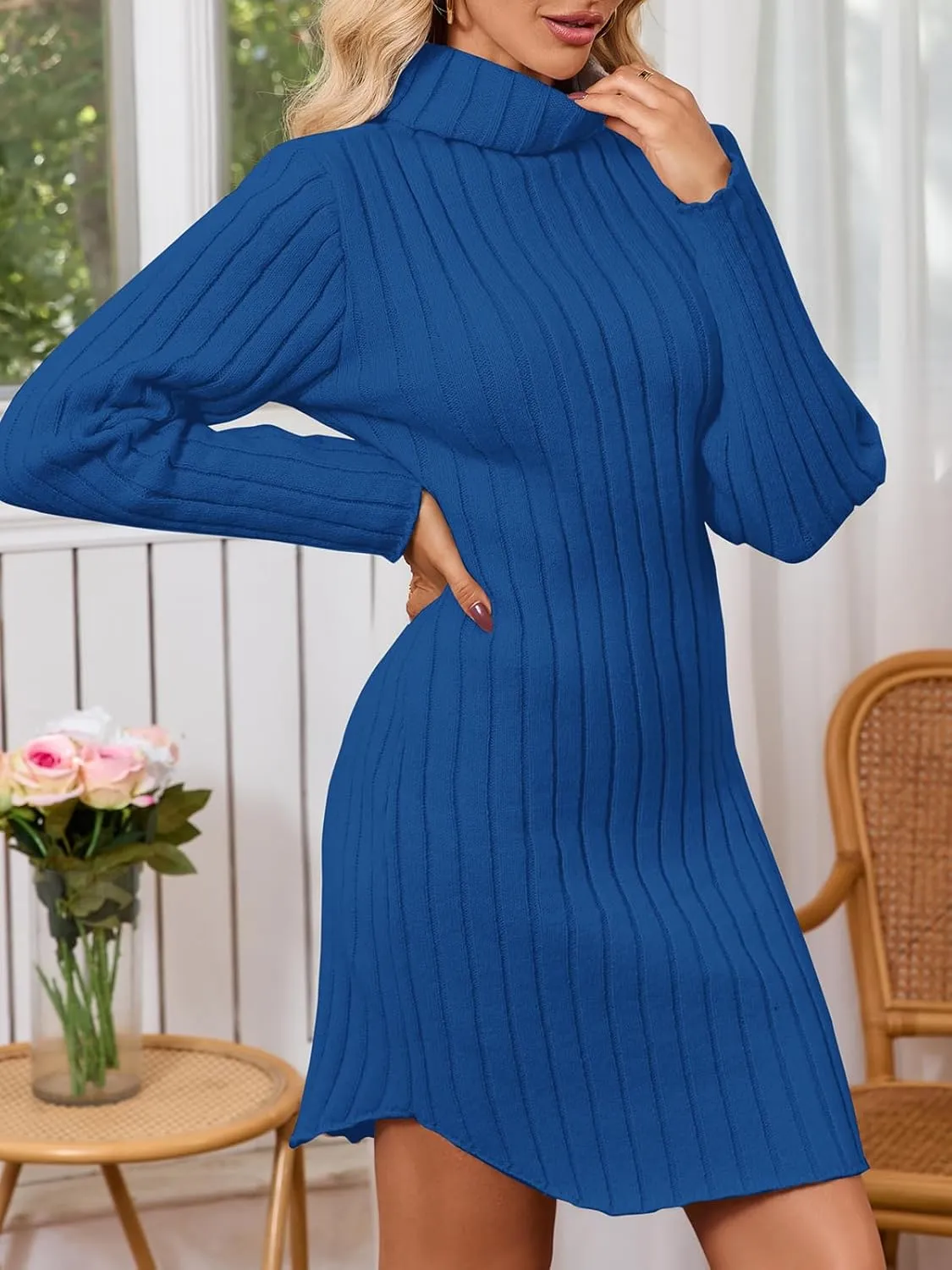 Women's Mock Neck Ribbed Long Sleeve 2025 Spring Bodycon Pullover Cute Mini Sweater Dress Party Club Dress