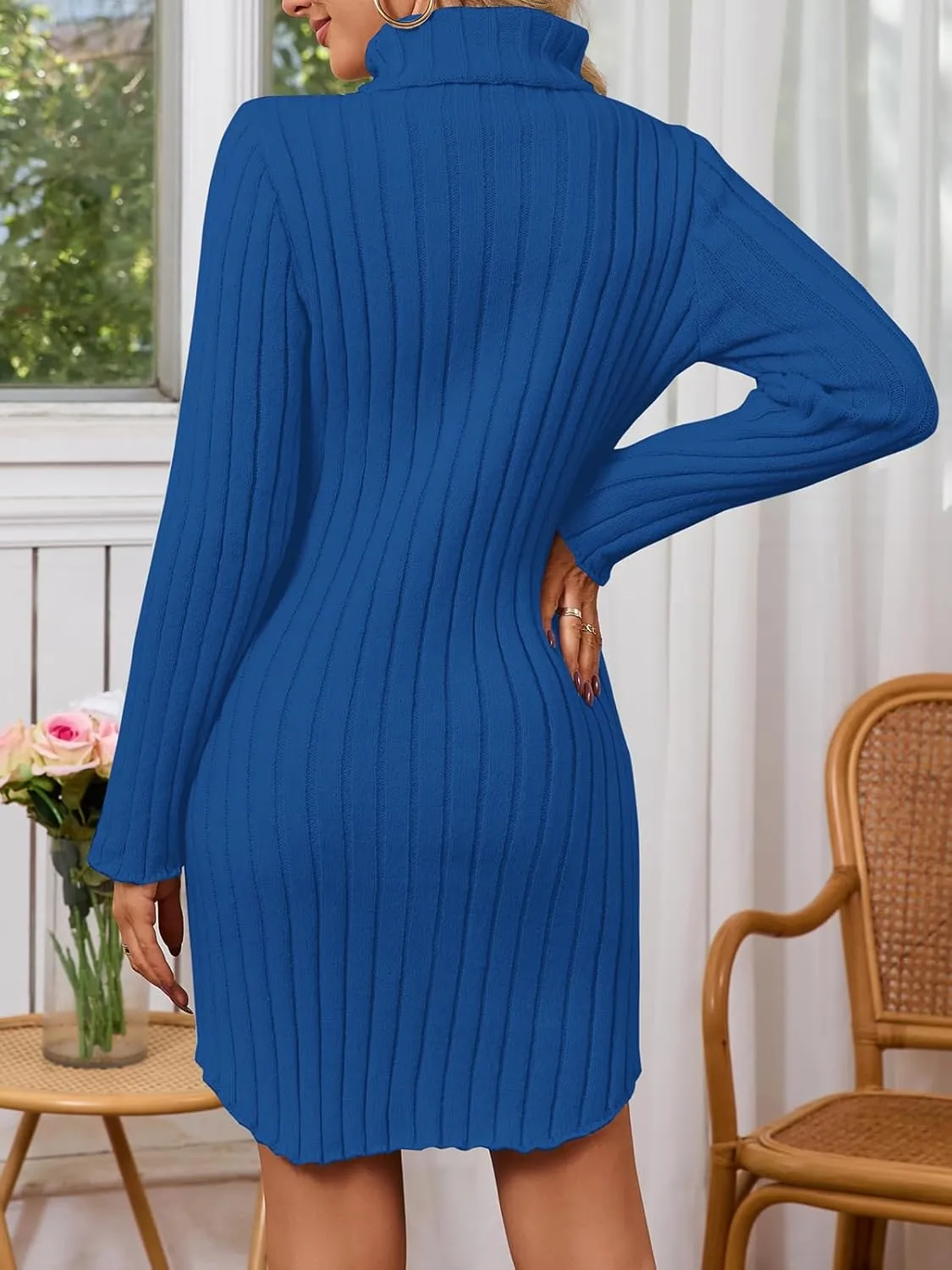 Women's Mock Neck Ribbed Long Sleeve 2025 Spring Bodycon Pullover Cute Mini Sweater Dress Party Club Dress