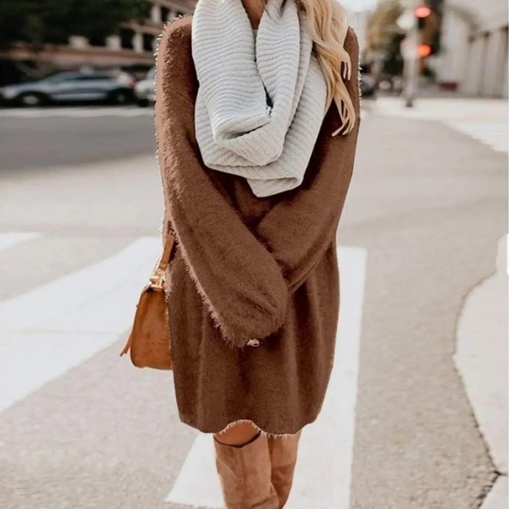 Women's Mock Sweater Dress Trendy Crewneck Long Sleeve A Line Flowy Casual 2024 Fall Fashion Ribbed Knit Sweater
