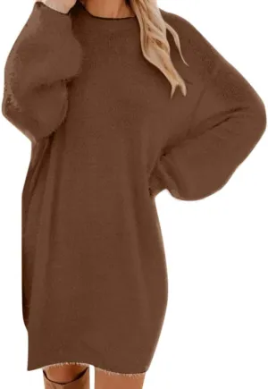 Women's Mock Sweater Dress Trendy Crewneck Long Sleeve A Line Flowy Casual 2024 Fall Fashion Ribbed Knit Sweater