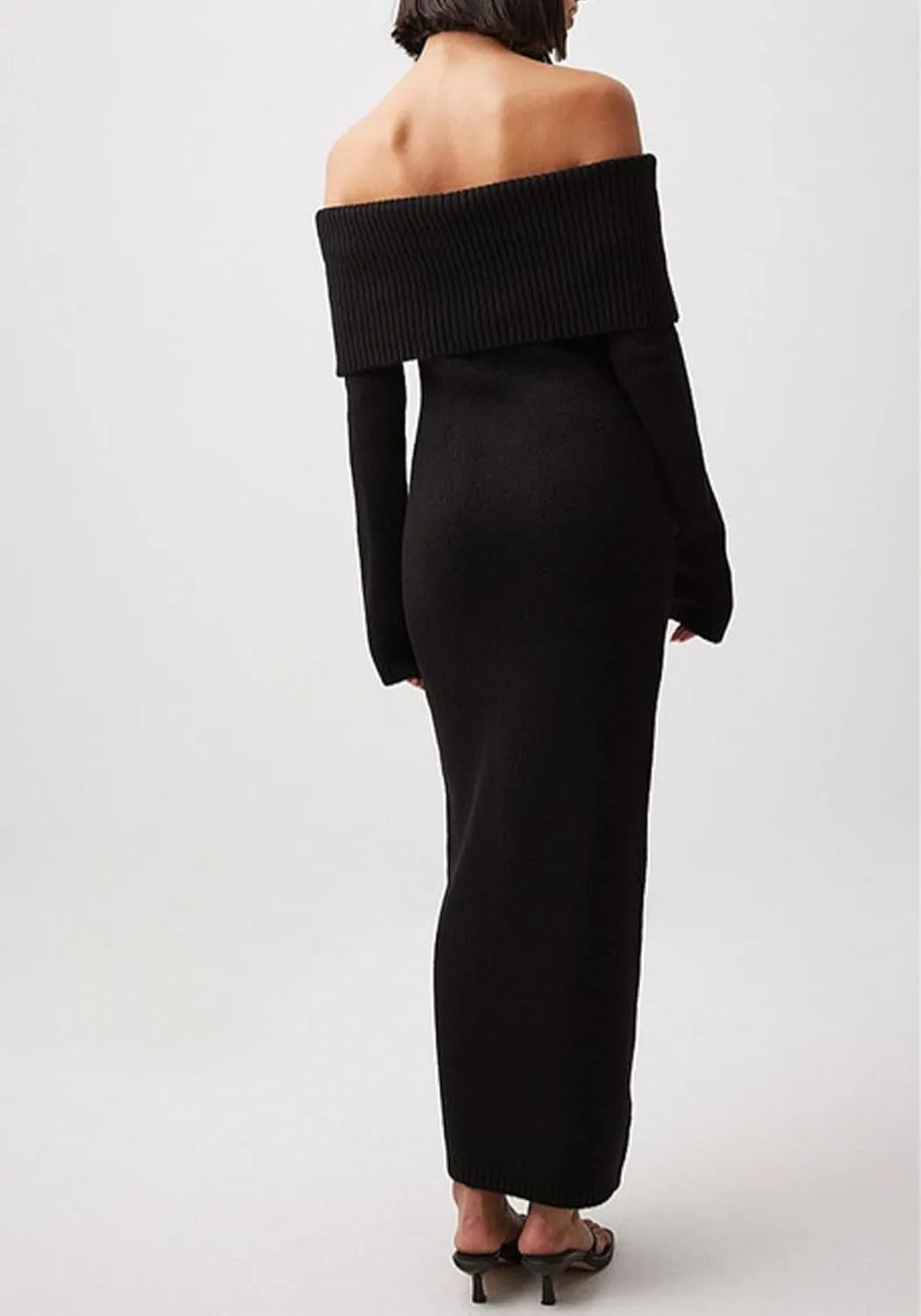 Women's Off The Shoulder Bodycon Sweater Dress Long Sleeve Elegant Ribbed Cocktail Formal Fall Knit Maxi Dress