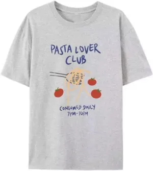 Women's Pasta Lover Club Print tee Casual Baggy T Shirt Oversized Short Sleeve Crew Neck Tops