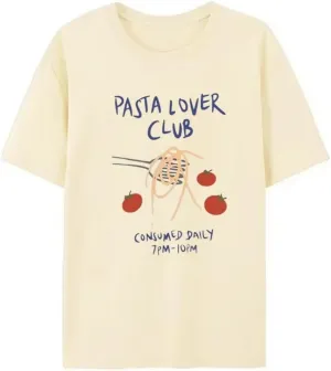 Women's Pasta Lover Club Print tee Casual Baggy T Shirt Oversized Short Sleeve Crew Neck Tops