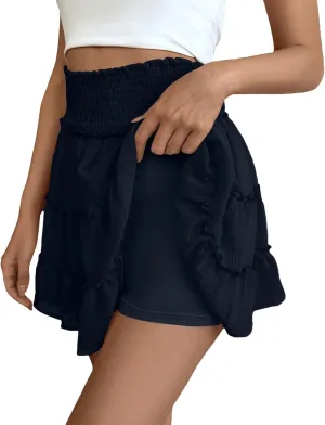 Women's Skater Skirt Basic Casual Chiffon High Waisted Ruffles Pleated Swing Mini Skirts, S-2XL