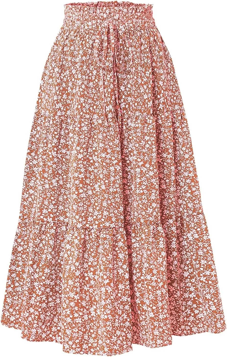 Women's Skirts 2025 Solid Lightweight Ruched Tiered Flare Swing Midi Skirt, S-XL
