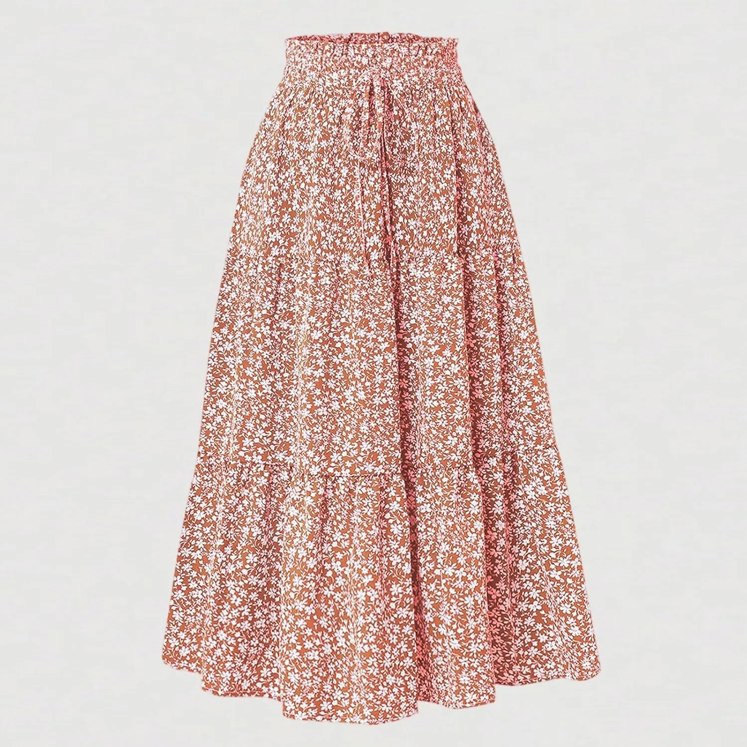 Women's Skirts 2025 Solid Lightweight Ruched Tiered Flare Swing Midi Skirt, S-XL