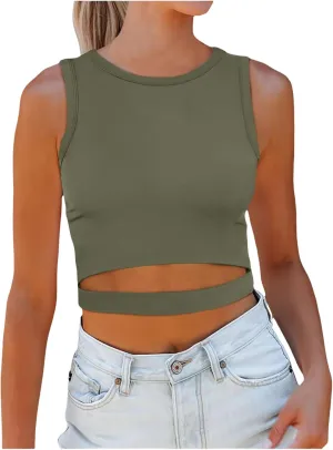Womens Sleeveless High Neck Tank Tops Trendy Going Out Crop Tops Shirts Casual Basic Slim Fit T Shirts Workout Yoga Tops