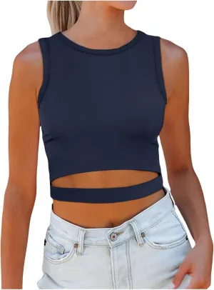 Womens Sleeveless High Neck Tank Tops Trendy Going Out Crop Tops Shirts Casual Basic Slim Fit T Shirts Workout Yoga Tops