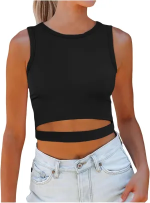 Womens Sleeveless High Neck Tank Tops Trendy Going Out Crop Tops Shirts Casual Basic Slim Fit T Shirts Workout Yoga Tops