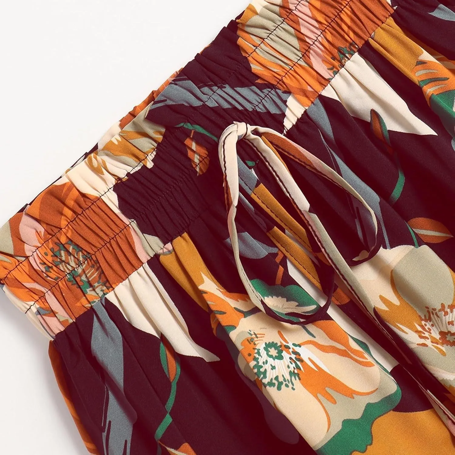 Women's Smocked Elastic High Waist Maxi A Line Skirt Floral Boho Long Skirts with Pockets 2025 Summer Beach Vaction Fashion
