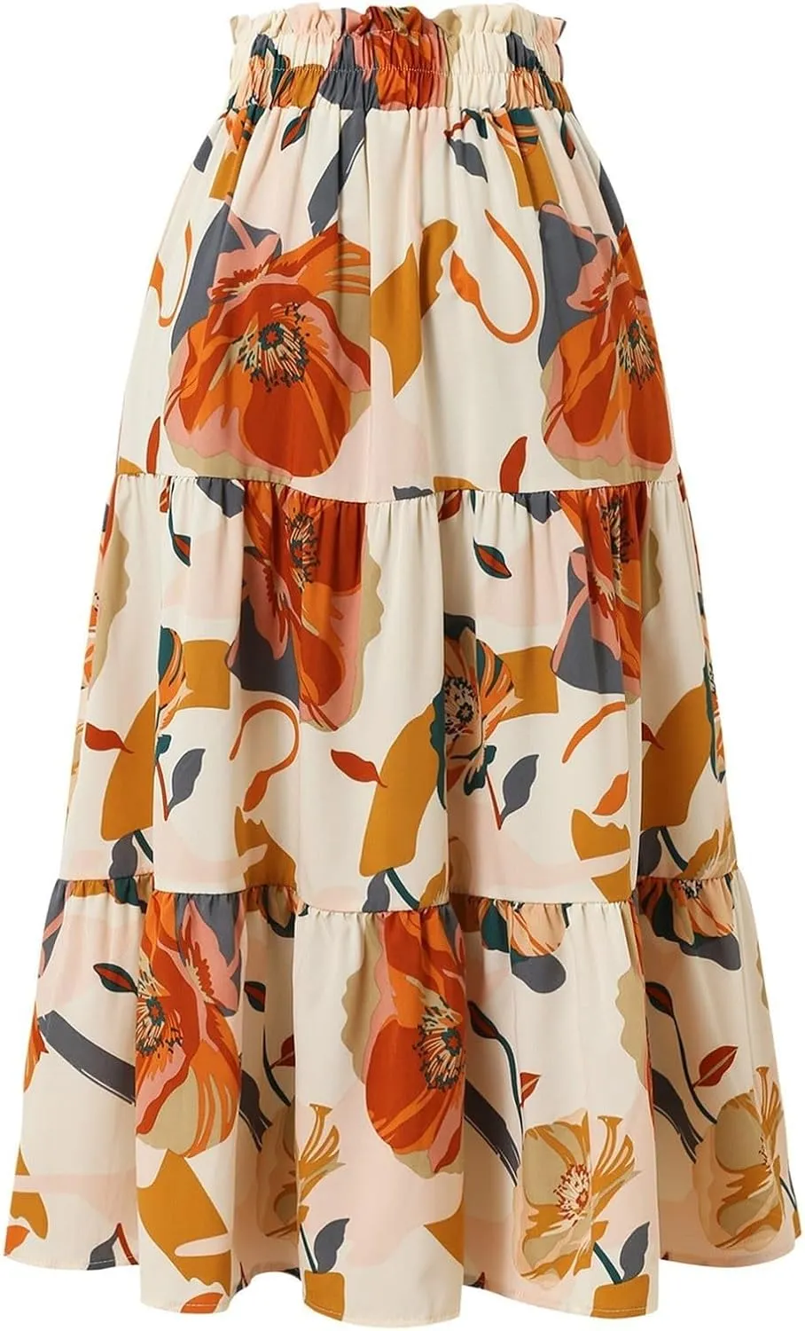 Women's Smocked Elastic High Waist Maxi A Line Skirt Floral Boho Long Skirts with Pockets 2025 Summer Beach Vaction Fashion