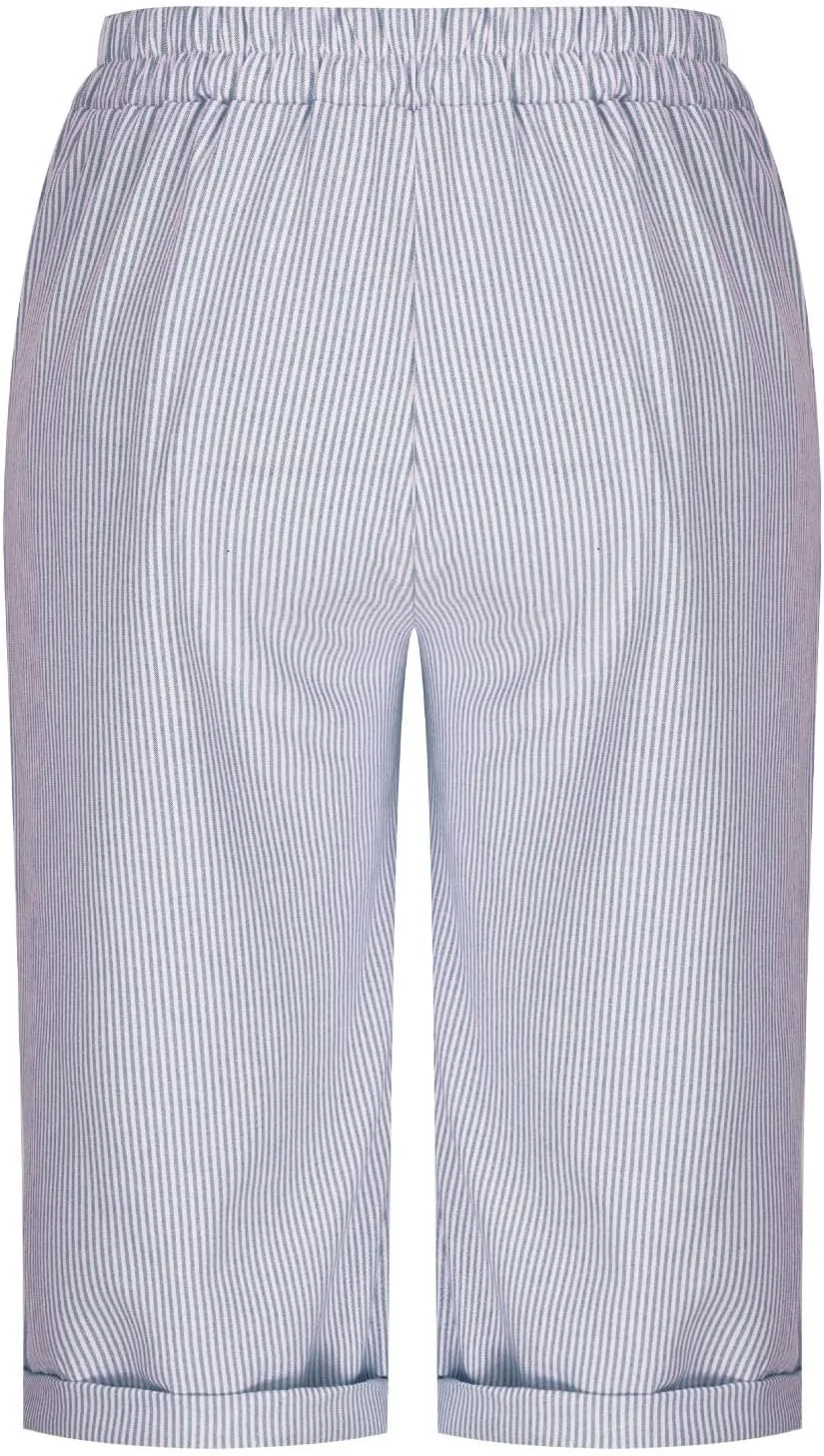 Womens Stripe Print Shorts Summer Knee-Length Casual Bermuda Shorts Lounge Shorts Elastic Waist Side Button Shorts