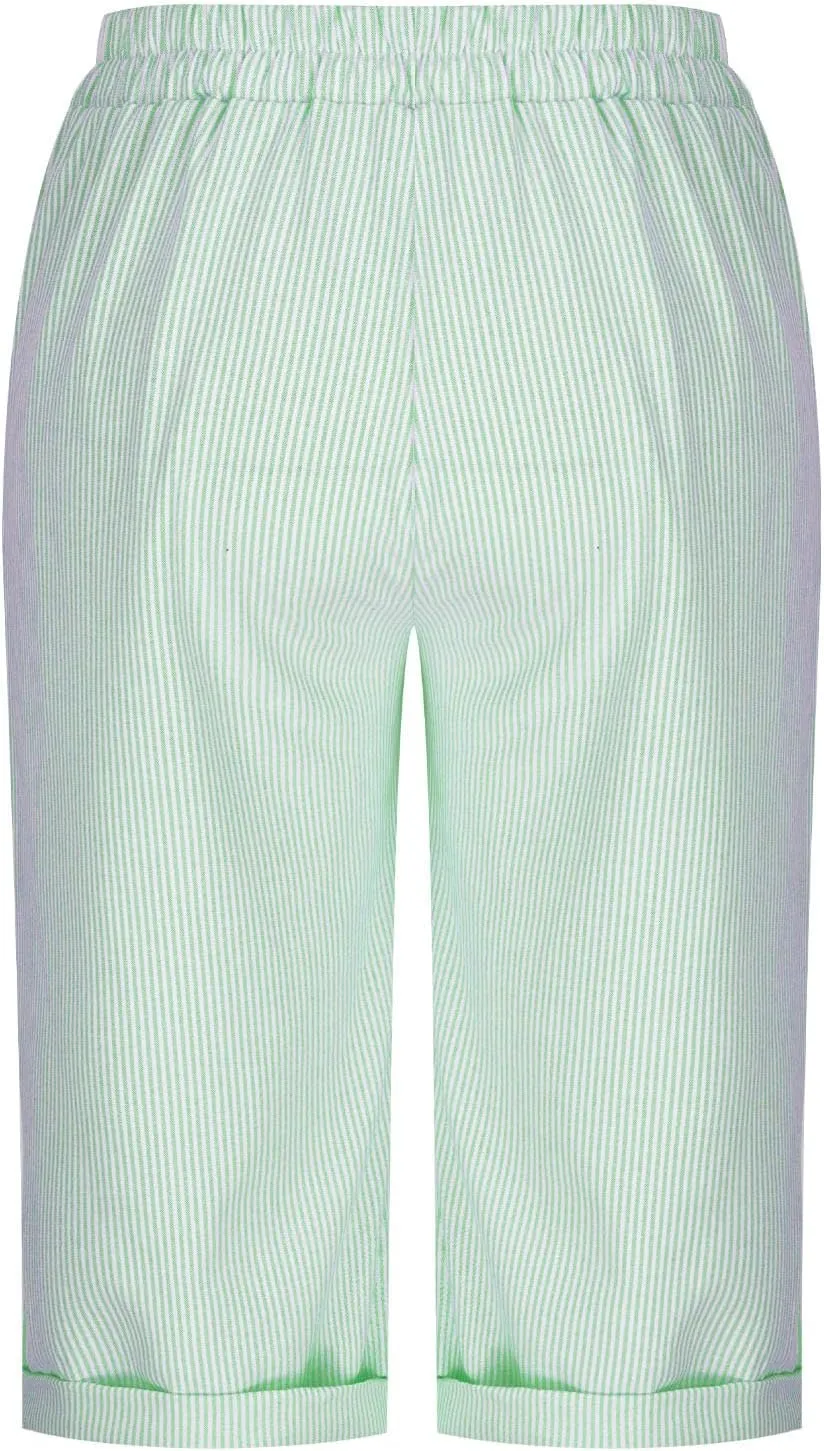 Womens Stripe Print Shorts Summer Knee-Length Casual Bermuda Shorts Lounge Shorts Elastic Waist Side Button Shorts