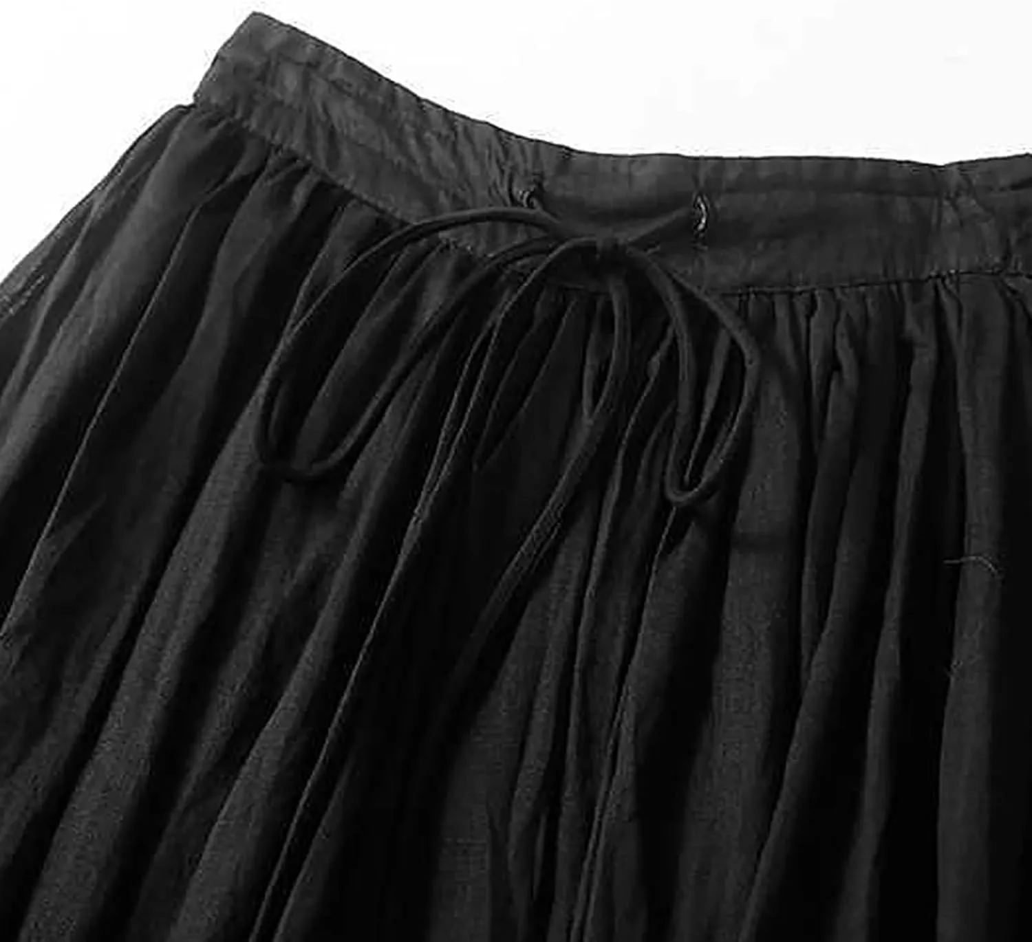 Women's Summer Cotton Linen Skirts Casual Tie Waist A-Line Long Flowy Skirt with Pockets Soft Lightweight Beach Skirt