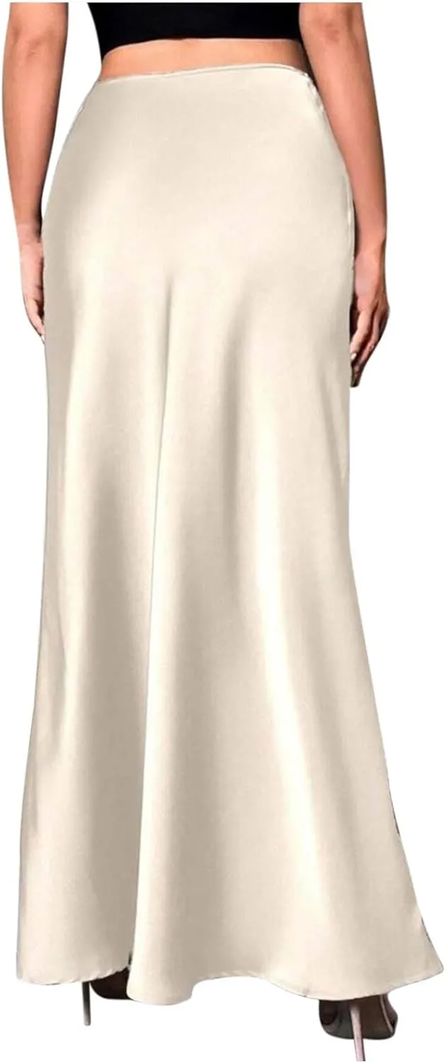 Womens Summer Skirt 2025 Silk Elegant High Waist Cocktail Party Wedding Mermaid Satin Maxi Skirts Spring Fall Outfit