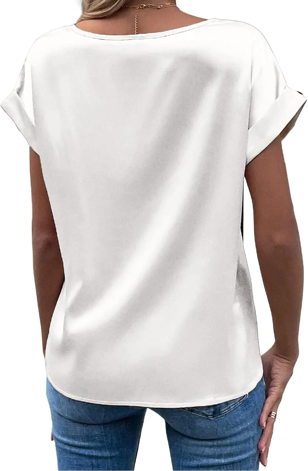 Womens Summer Tops Casual Comfortable Short Sleeve Shirts Loose Crew Neck Silk Shirts Fashion Work Office Blouse Tops