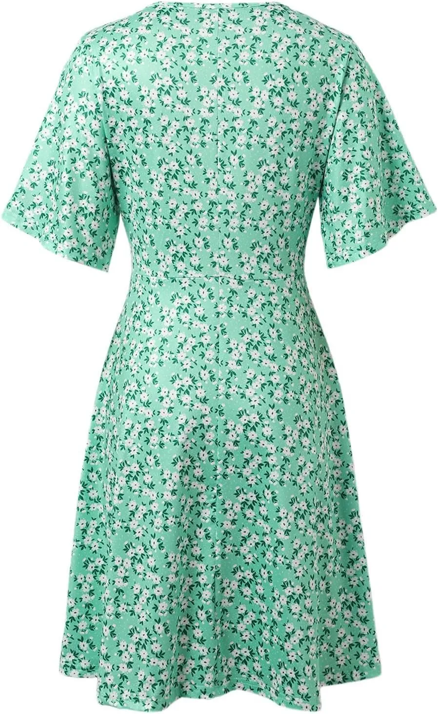 Womens Sundress Summer Casual Floral Short Sleeve Wrap V Neck A-Line Midi Dress Vacation Beach Dresses