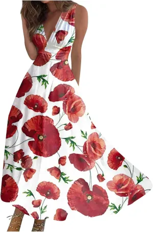 Womens Sundress Summer Floral Short Sleeve Wrap V Neck A-Line Midi Dress 2025 Elegant Flowy Beach Swing Dresses