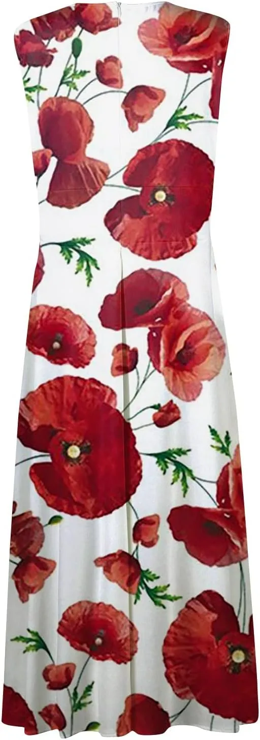 Womens Sundress Summer Floral Short Sleeve Wrap V Neck A-Line Midi Dress 2025 Elegant Flowy Beach Swing Dresses