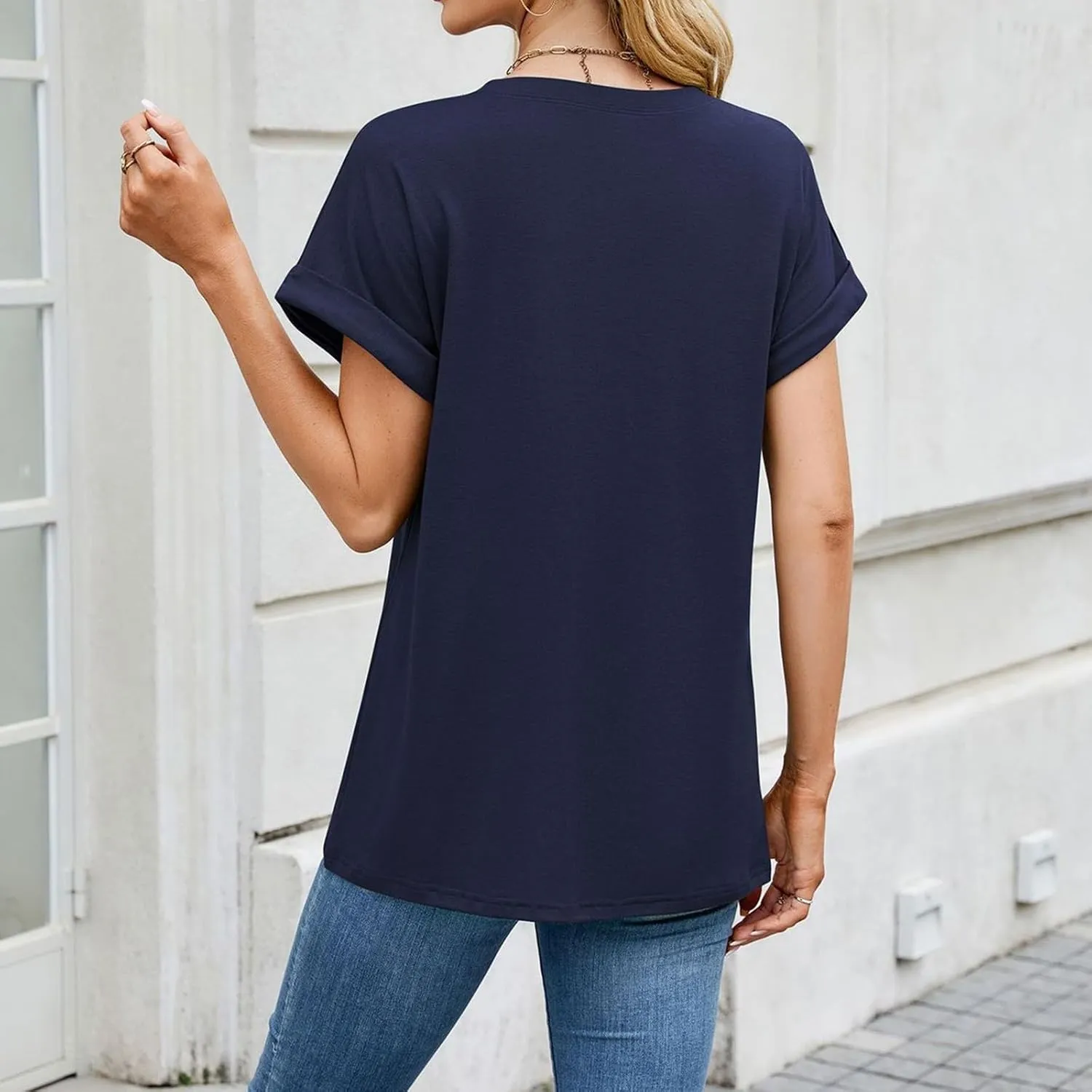Womens T Shirts Plain Crew Neck Short Sleeve Cotton Oversized Tshirts Casual Loose Basic Tees Cute Summer Tops