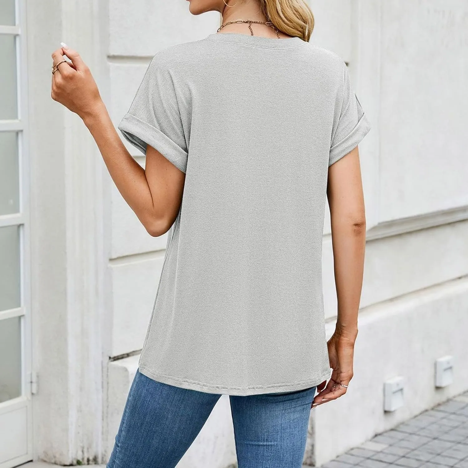Womens T Shirts Plain Crew Neck Short Sleeve Cotton Oversized Tshirts Casual Loose Basic Tees Cute Summer Tops
