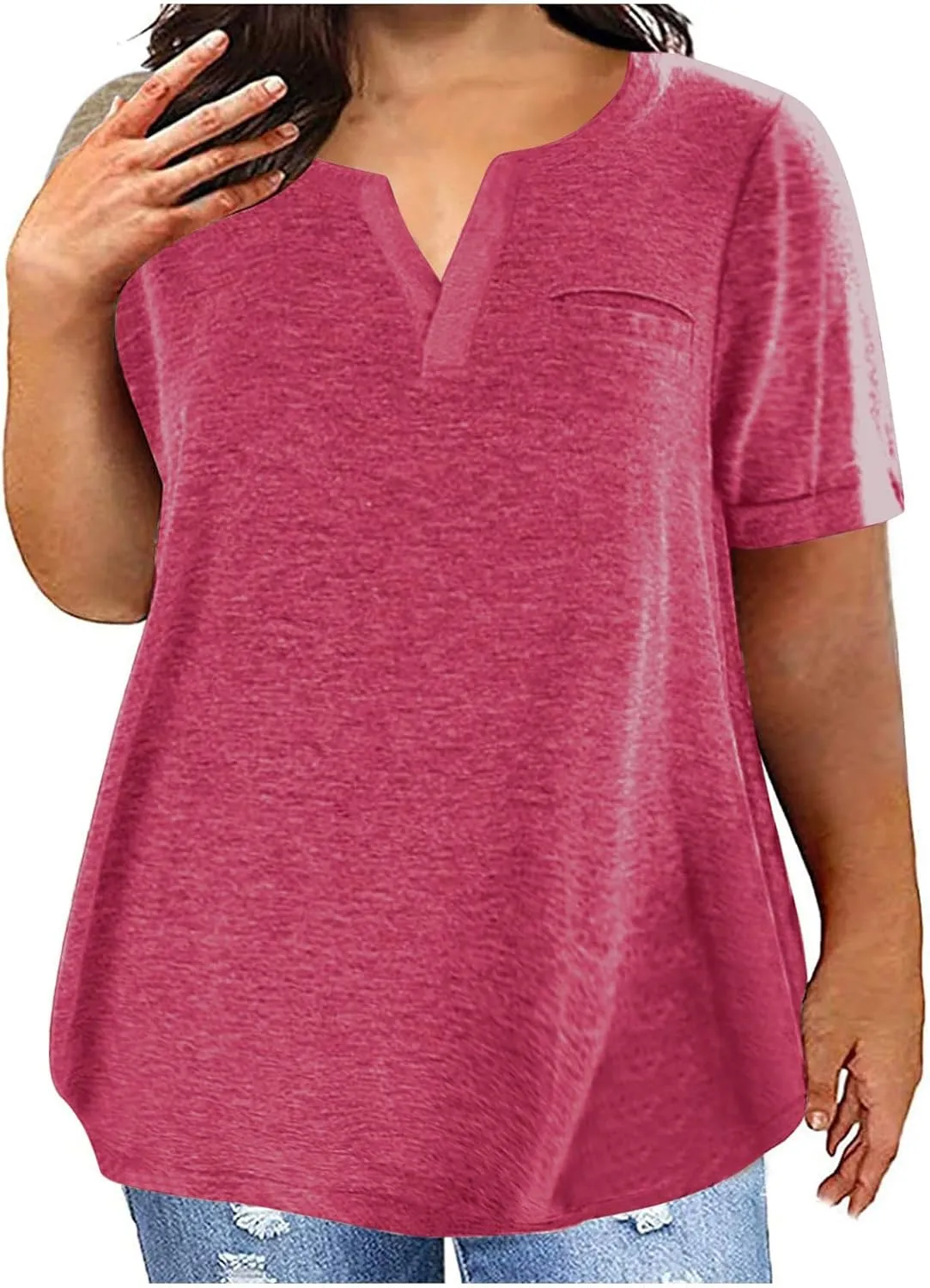 Womens T Shirts Short Sleeve V Neck Tees Plain Workout Tops Loose Fit Casual Tunic Plus Size Summer Oversized Tees