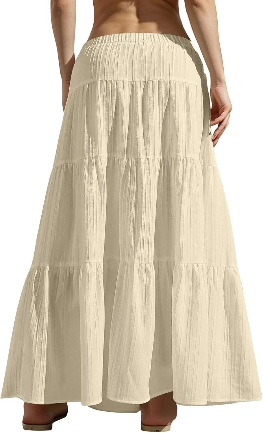 Women's Tiered Maxi Skirts Elastic Waist Casual Summer Skirt Long A Line Flowy Skirts for Beach Vacation Boho Skirts