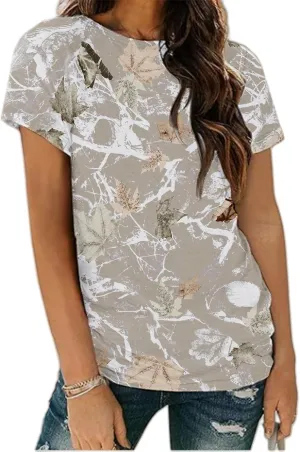 Womens Tops 2025 Casual Maple Leaf Print Graphic Tee Tops Fashion Summer T Shirts Comfy Crew Neck Short Sleeve T-Shirts
