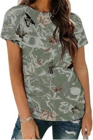 Womens Tops 2025 Casual Maple Leaf Print Graphic Tee Tops Fashion Summer T Shirts Comfy Crew Neck Short Sleeve T-Shirts