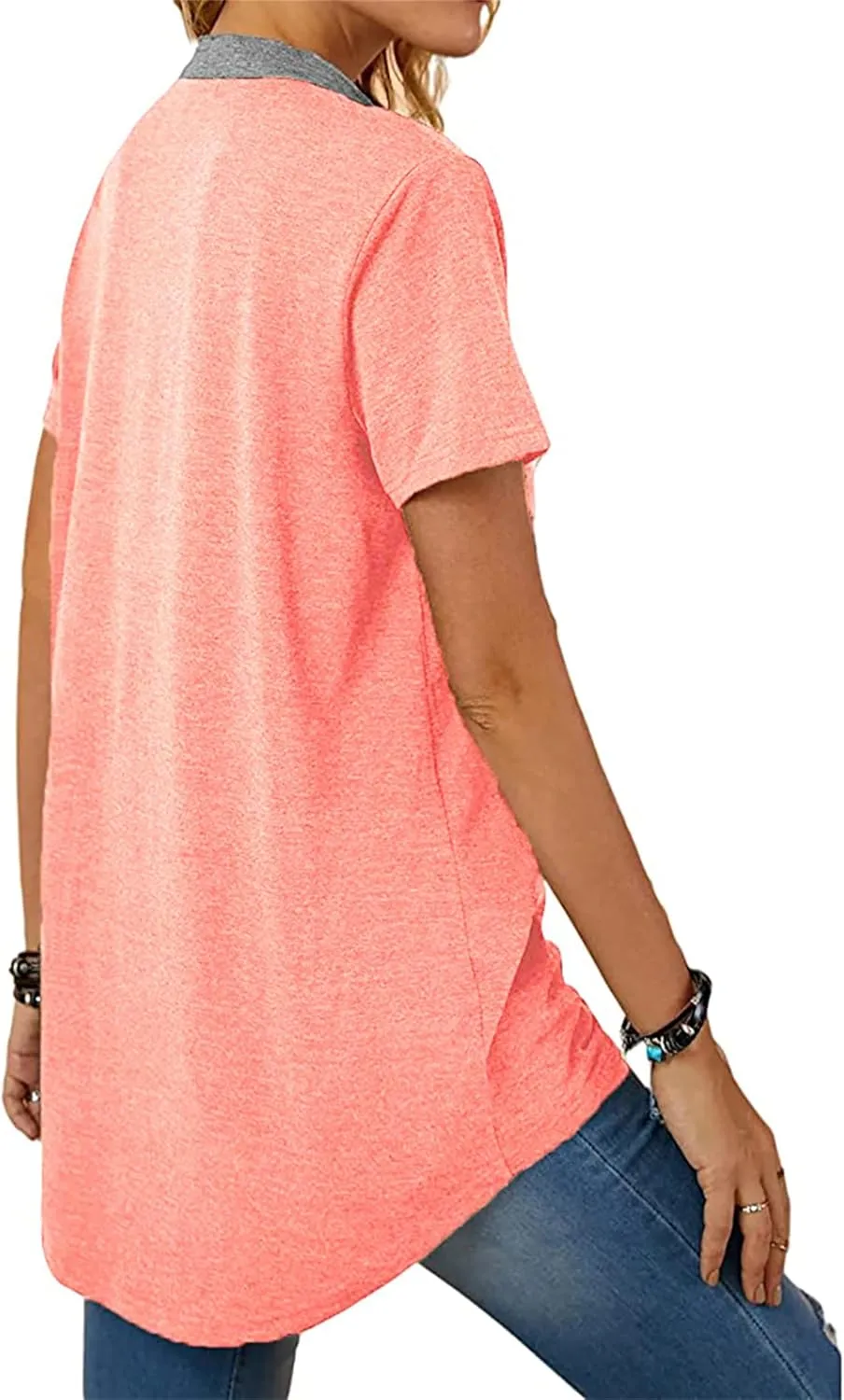 Womens Tshirts Fashion V Neck Buttons Down Tops Short Sleeve Casual Tees Shirts Summer Loose Fit Tops Blouses for Work