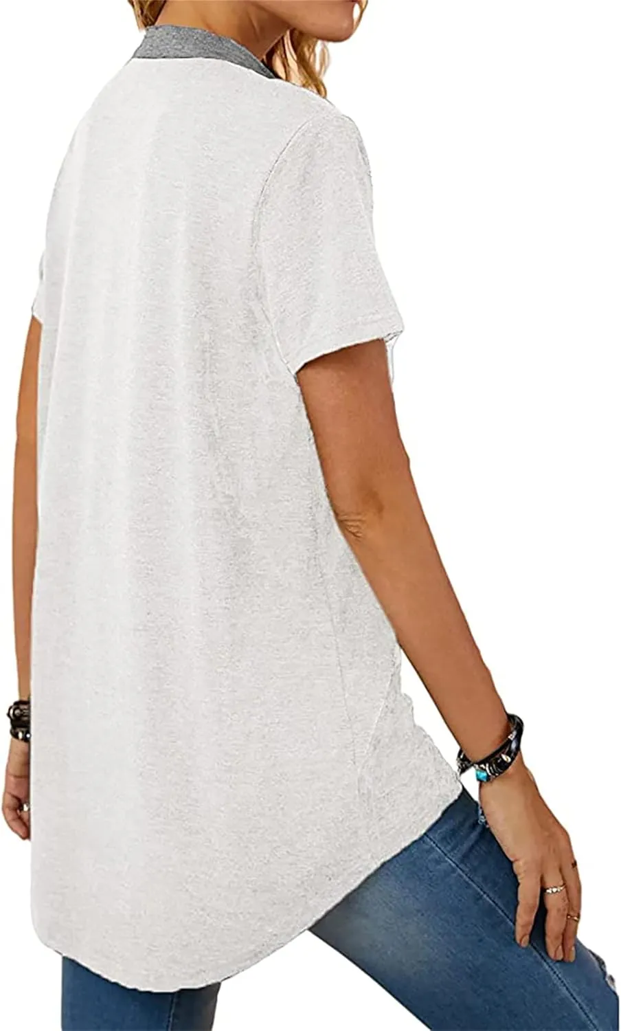 Womens Tshirts Fashion V Neck Buttons Down Tops Short Sleeve Casual Tees Shirts Summer Loose Fit Tops Blouses for Work