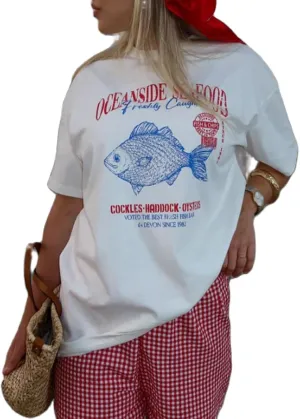 Womens Y2k Oversized Cute Graphic Print T-Shirts Aesthetic Vintage Short Sleeve Teen Gir Summer Streetwear Clothes