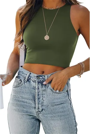 Workout Tops for Women Summer Sexy Sleeveless Tank Tops High Neck Slim Fit T Shirts Comfy Athletic Yoga Running Tshirts